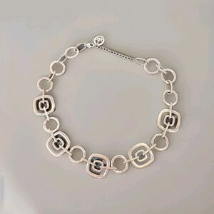 Vintage Trifari Silver Tone Geometric Link Statement Necklace 16–18" Adjustable